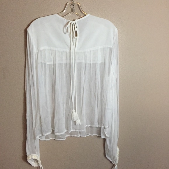 Free People white retro sheer femme blouse size small - Picture 5 of 8